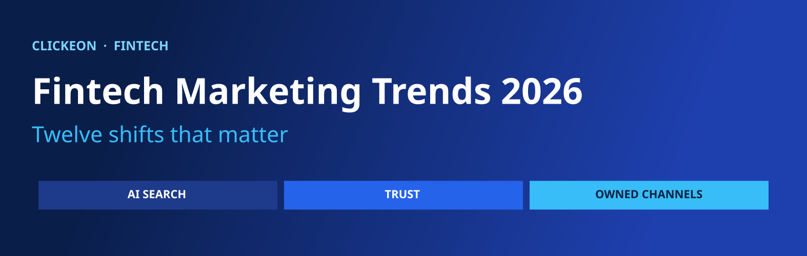Fintech marketing trends 2026 cover showing twelve growth shifts across AI search, trust and owned channels